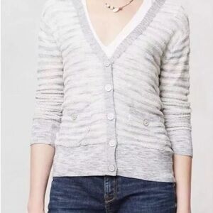 Moth Anthro Thin Belted Cardigan Hoodie in Blue and White Stripe Medium